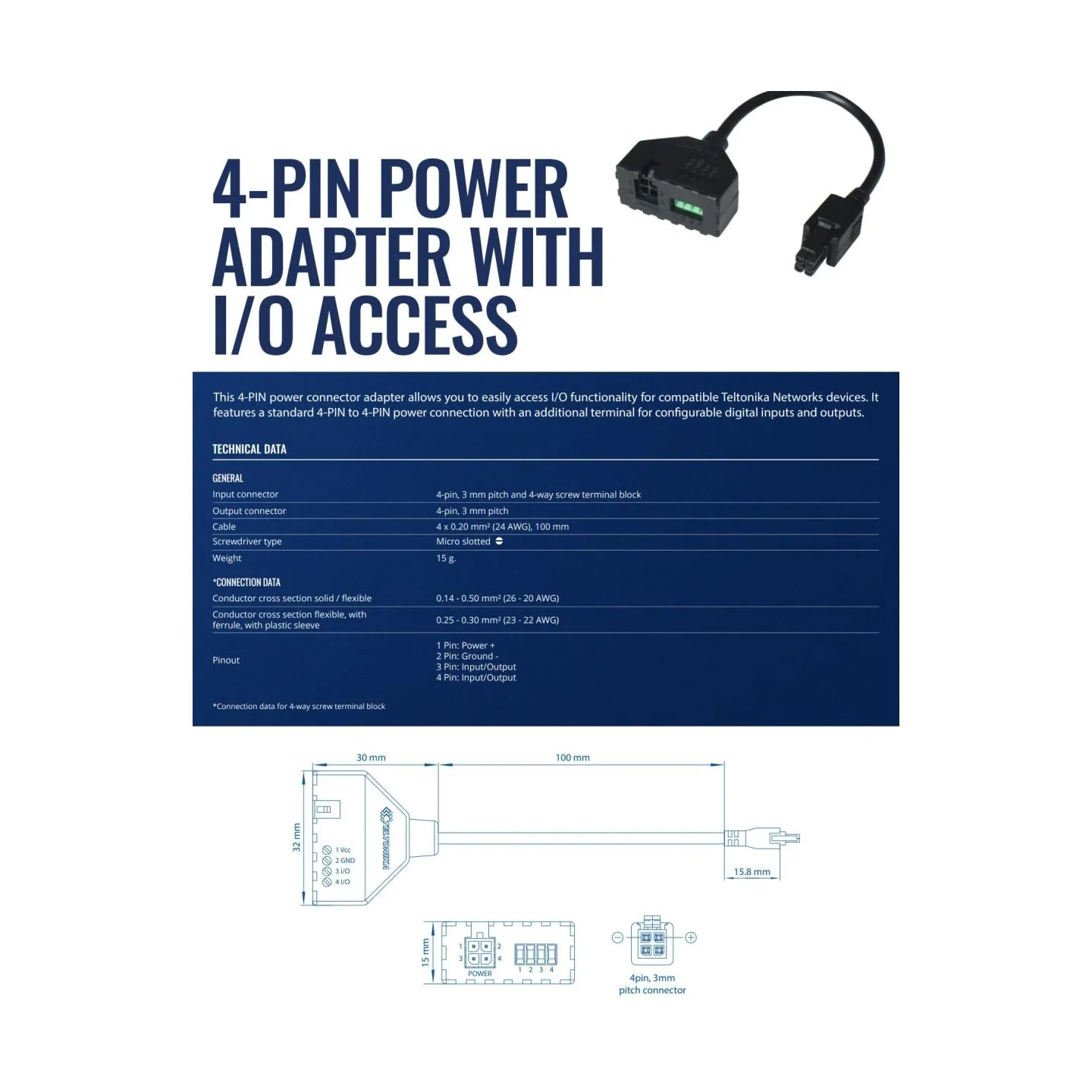 Teltonika CABLE ADAPTER 4-PIN WITH I/O/PR5MEC21 TELTONIKA