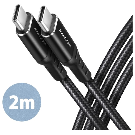 Axagon Data and charging USB 2.0 cable length 2 m. PD 60W, 3A. Black braided.