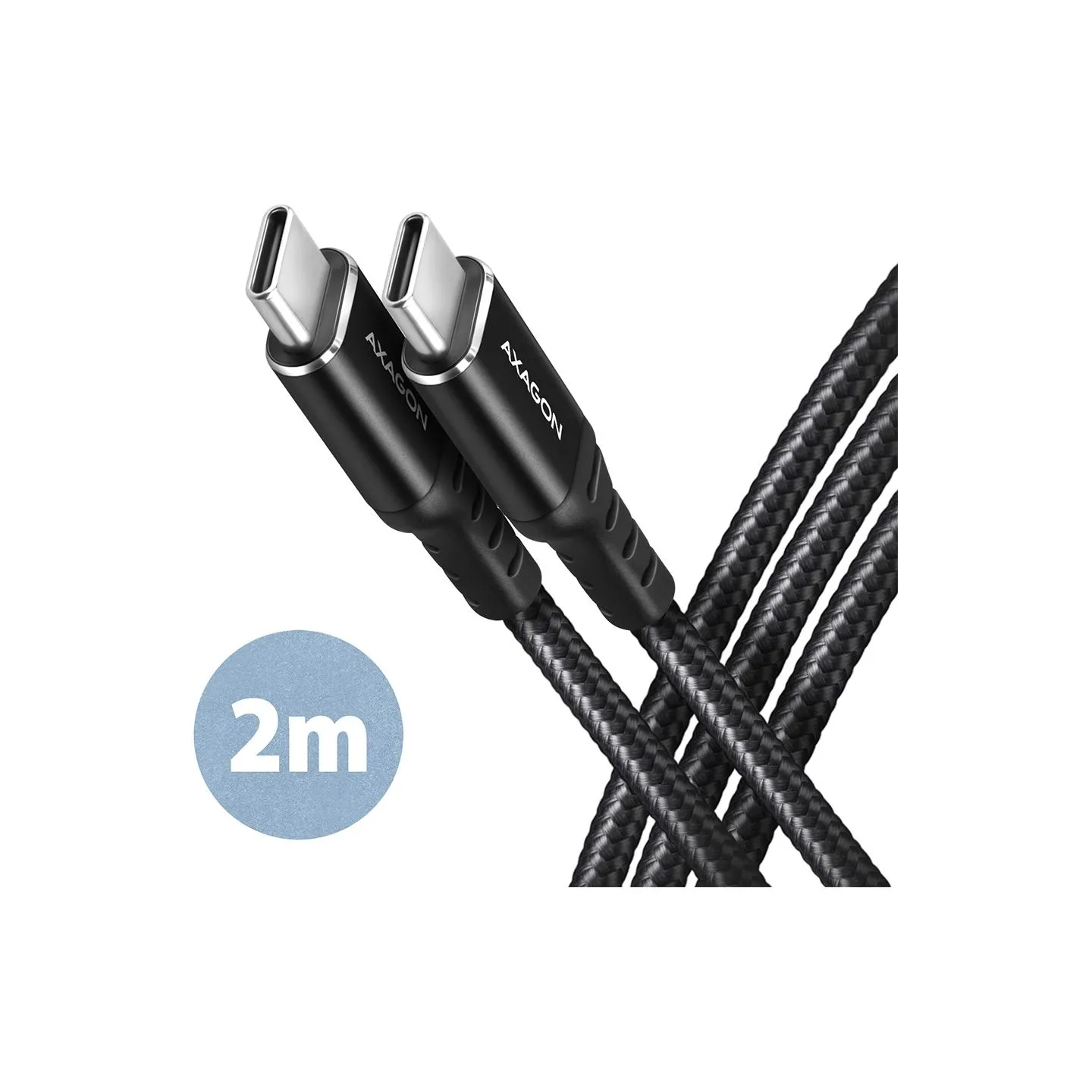 Axagon Data and charging USB 2.0 cable length 2 m. PD 60W, 3A. Black braided.