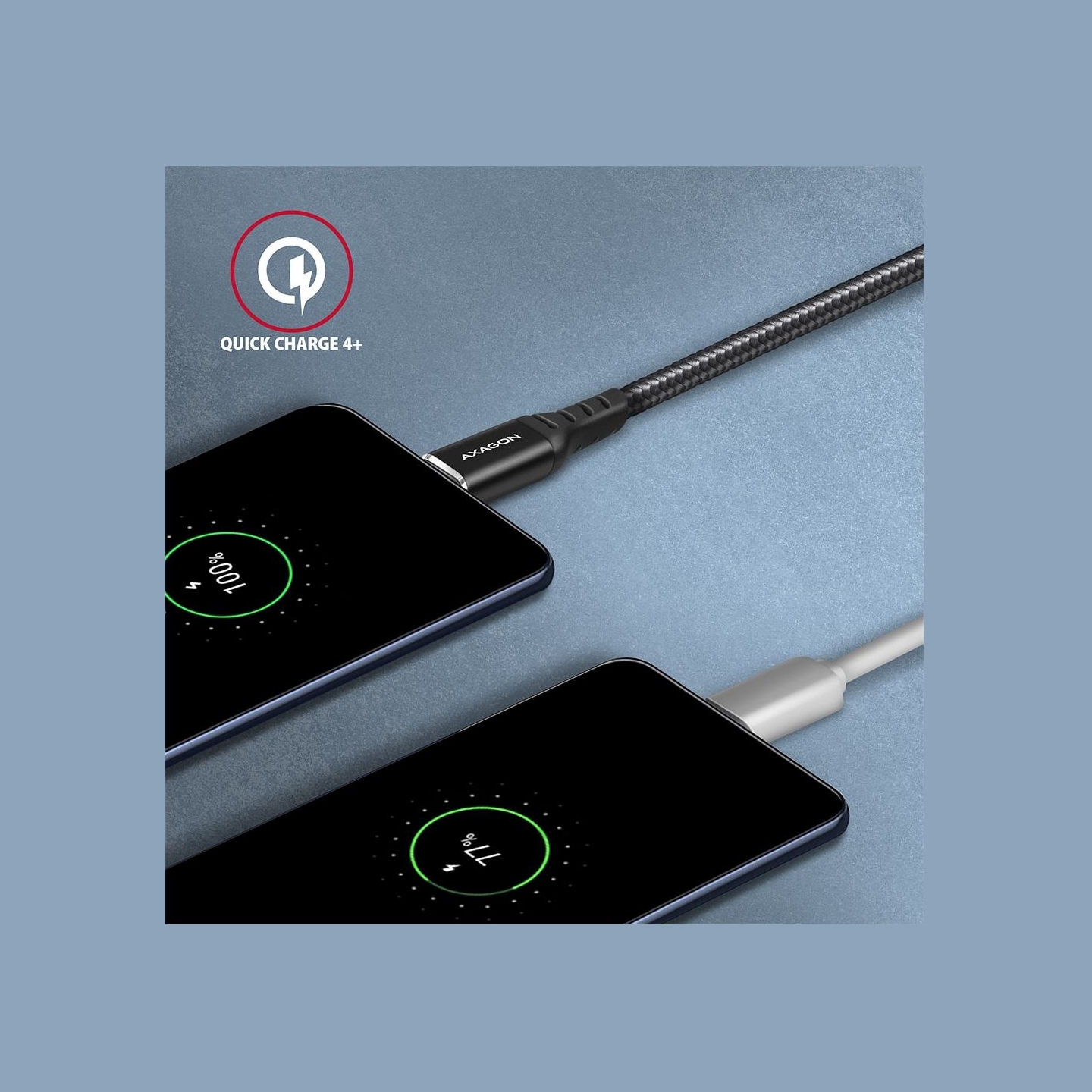 Axagon Data and charging USB 2.0 cable length 2 m. PD 60W, 3A. Black braided.
