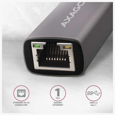 Axagon ADE-TR Type-A USB3.2 Gen 1 - Gigabit Ethernet 10/100/1000 Adapter, metal, titan grey