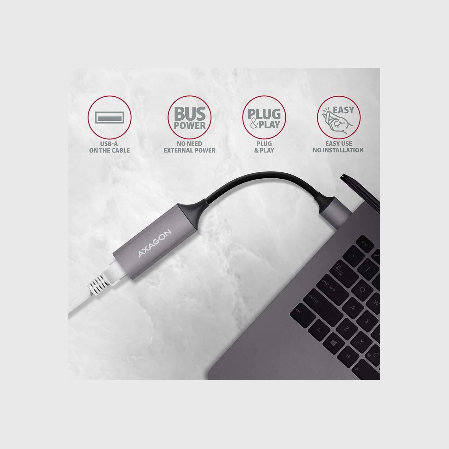 Axagon ADE-TR Type-A USB3.2 Gen 1 - Gigabit Ethernet 10/100/1000 Adapter, metal, titan grey