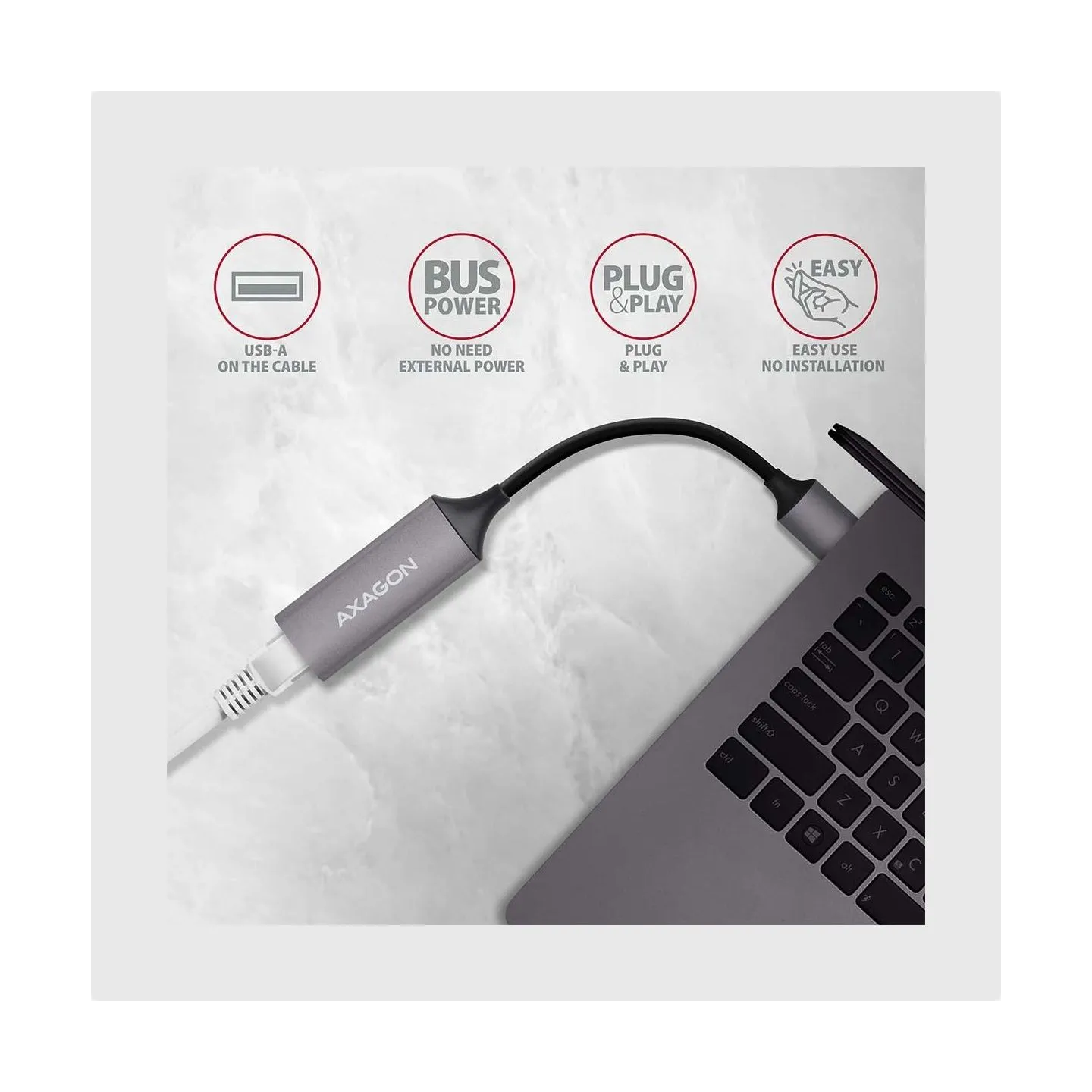 Axagon ADE-TR Type-A USB3.2 Gen 1 - Gigabit Ethernet 10/100/1000 Adapter, metal, titan grey