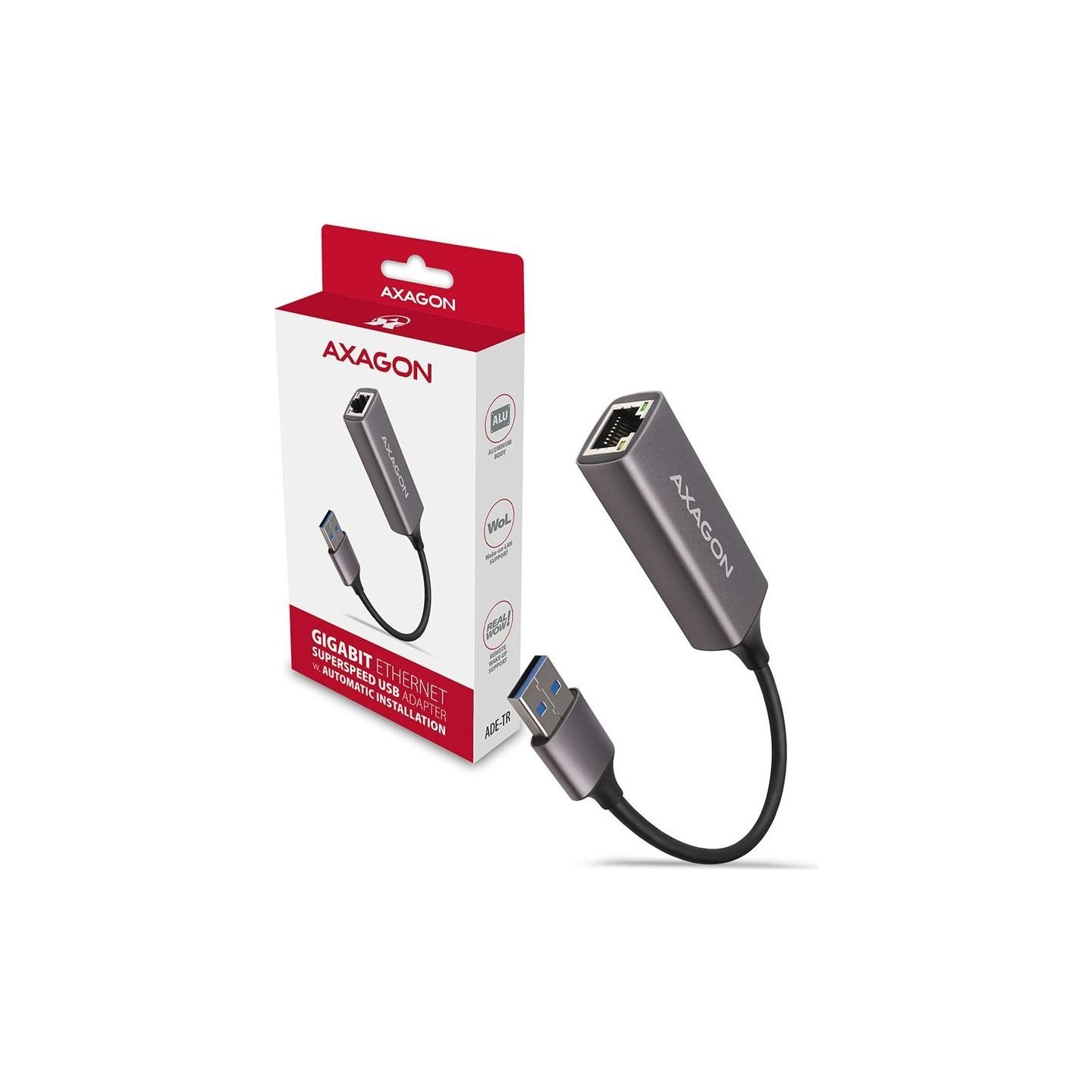 Axagon ADE-TR Type-A USB3.2 Gen 1 - Gigabit Ethernet 10/100/1000 Adapter, metal, titan grey