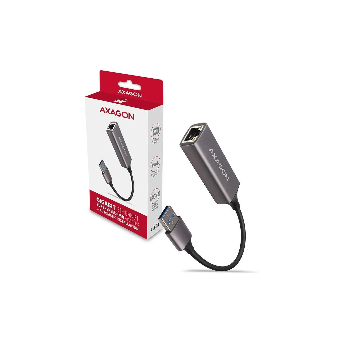 Axagon ADE-TR Type-A USB3.2 Gen 1 - Gigabit Ethernet 10/100/1000 Adapter, metal, titan grey