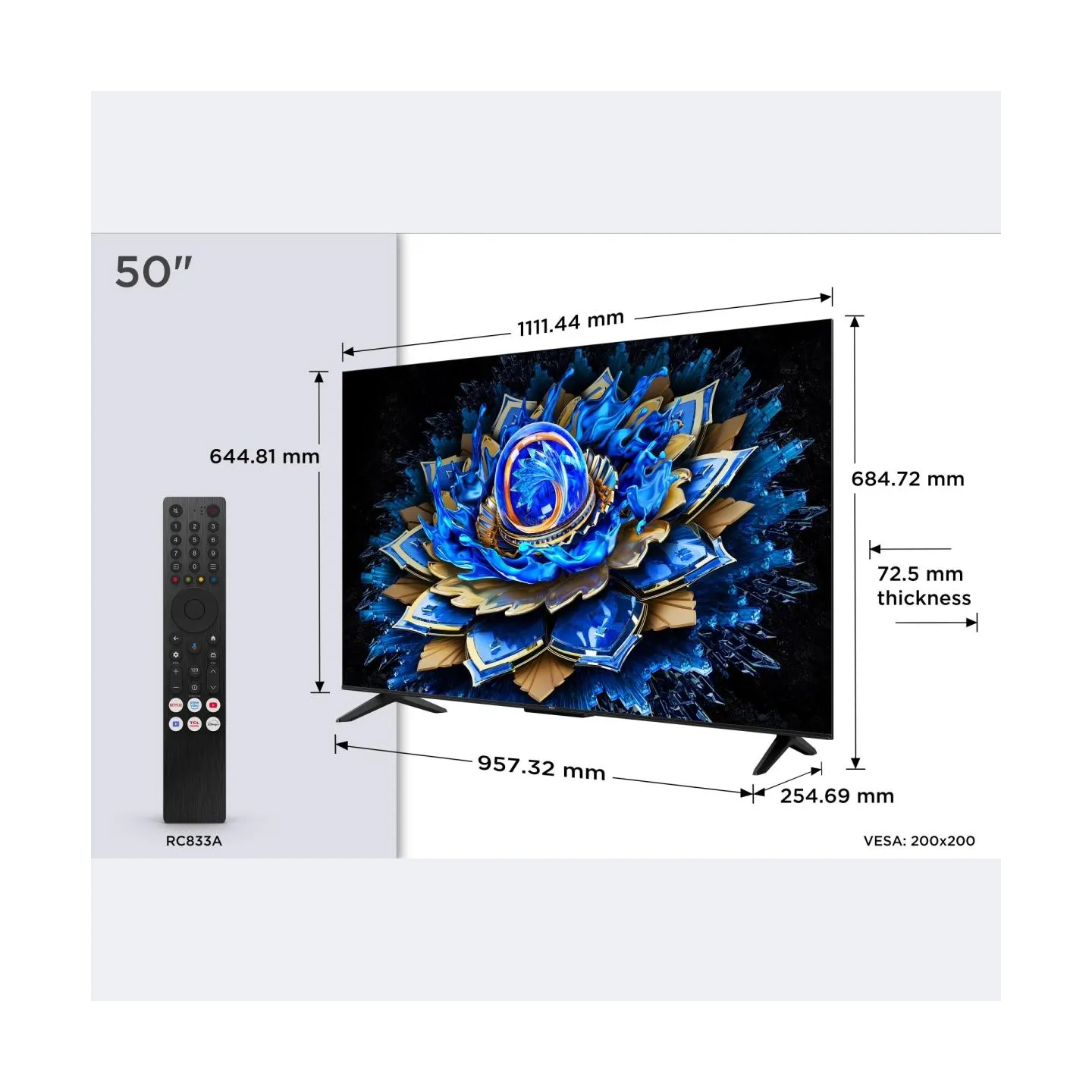 TCL 4K QLED TV | 50T69C | 50 | Smart TV | Google TV | UHD | Black