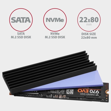Axagon CLR-M2L6 passive - M.2 SSD, 80mm SSD, ALU body, silicone thermal pads, height 6mm