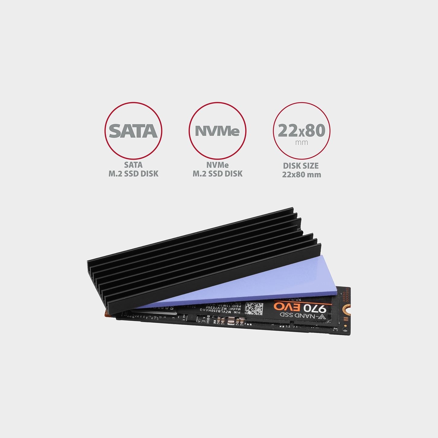 Axagon CLR-M2L6 passive - M.2 SSD, 80mm SSD, ALU body, silicone thermal pads, height 6mm