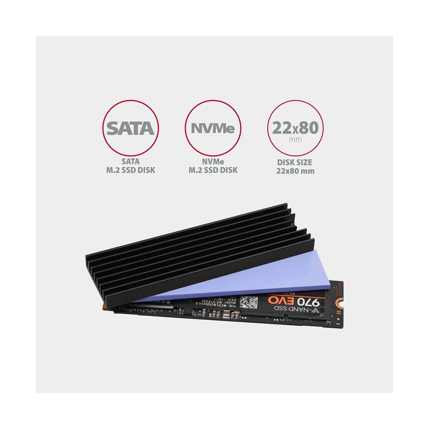Axagon CLR-M2L6 passive - M.2 SSD, 80mm SSD, ALU body, silicone thermal pads, height 6mm