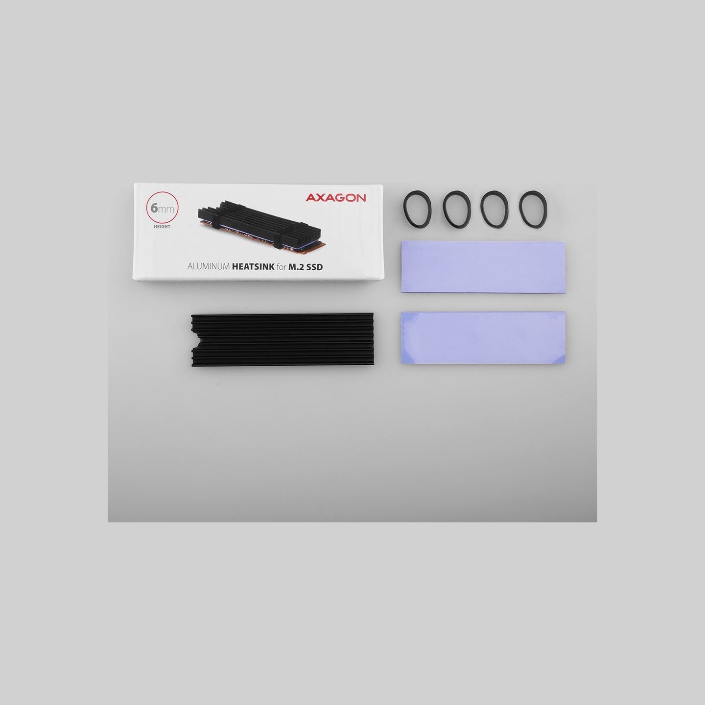 Axagon CLR-M2L6 passive - M.2 SSD, 80mm SSD, ALU body, silicone thermal pads, height 6mm