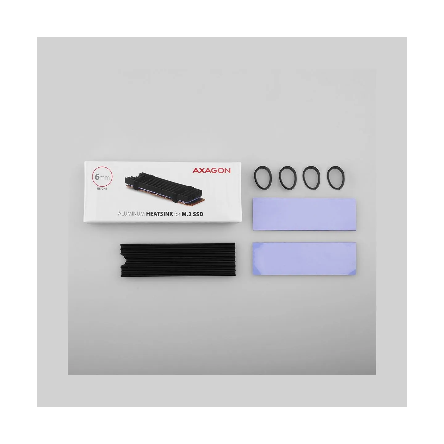 Axagon CLR-M2L6 passive - M.2 SSD, 80mm SSD, ALU body, silicone thermal pads, height 6mm