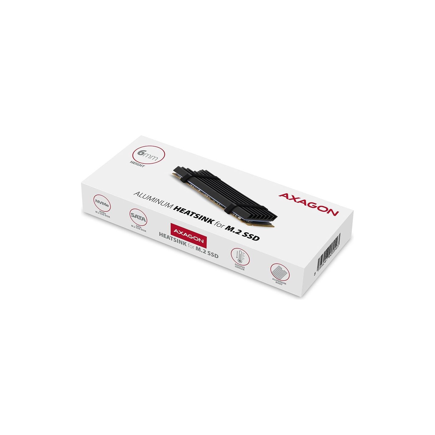 Axagon CLR-M2L6 passive - M.2 SSD, 80mm SSD, ALU body, silicone thermal pads, height 6mm