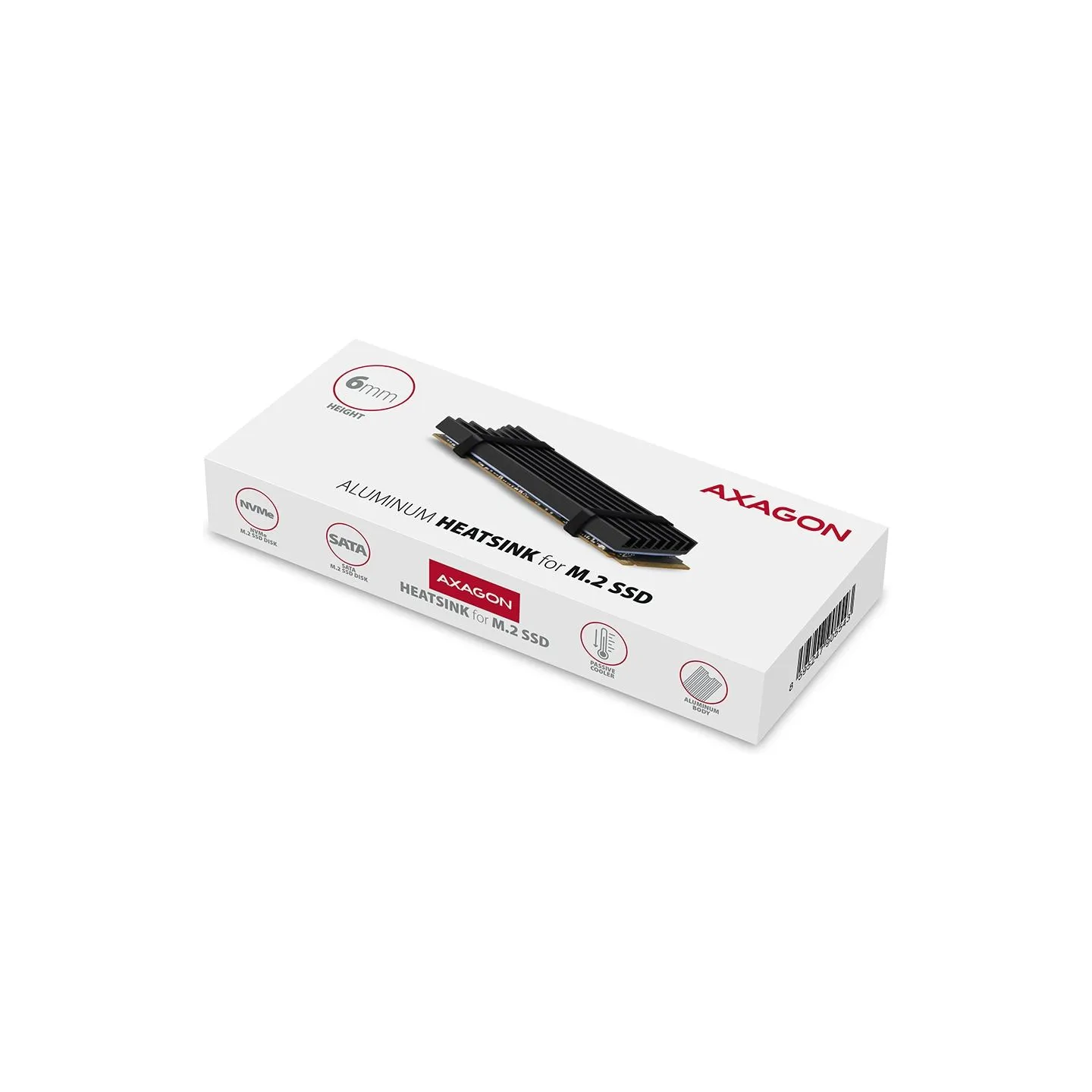 Axagon CLR-M2L6 passive - M.2 SSD, 80mm SSD, ALU body, silicone thermal pads, height 6mm