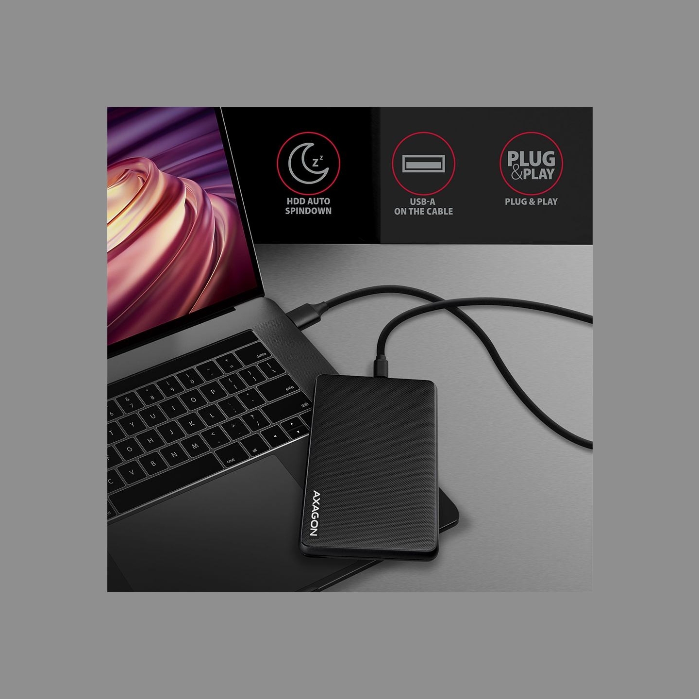 Axagon EE25-SLC USB-C 3.2 Gen1 - SATA 6G 2.5" SLIDE box BLACK