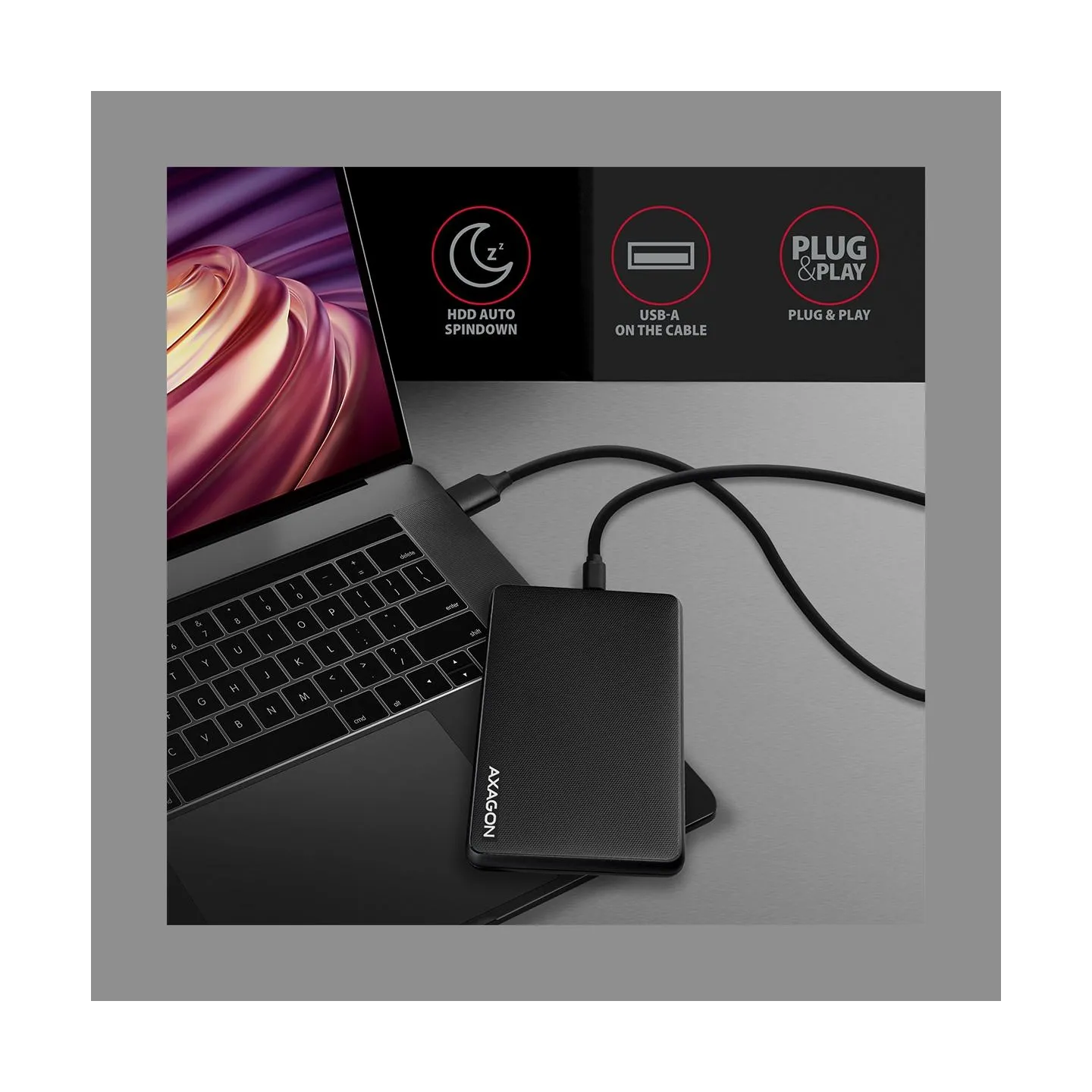 Axagon EE25-SLC USB-C 3.2 Gen1 - SATA 6G 2.5" SLIDE box BLACK