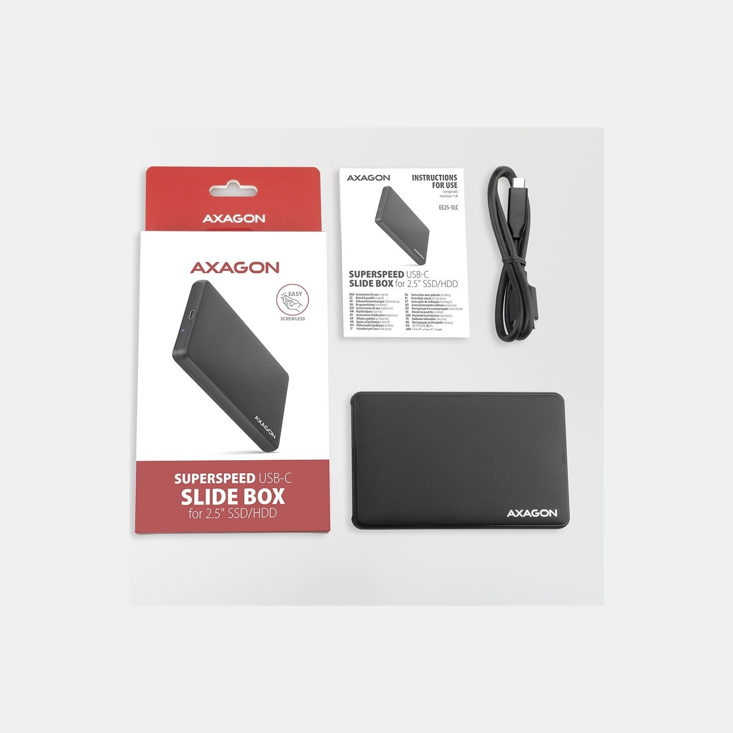 Axagon EE25-SLC USB-C 3.2 Gen1 - SATA 6G 2.5" SLIDE box BLACK