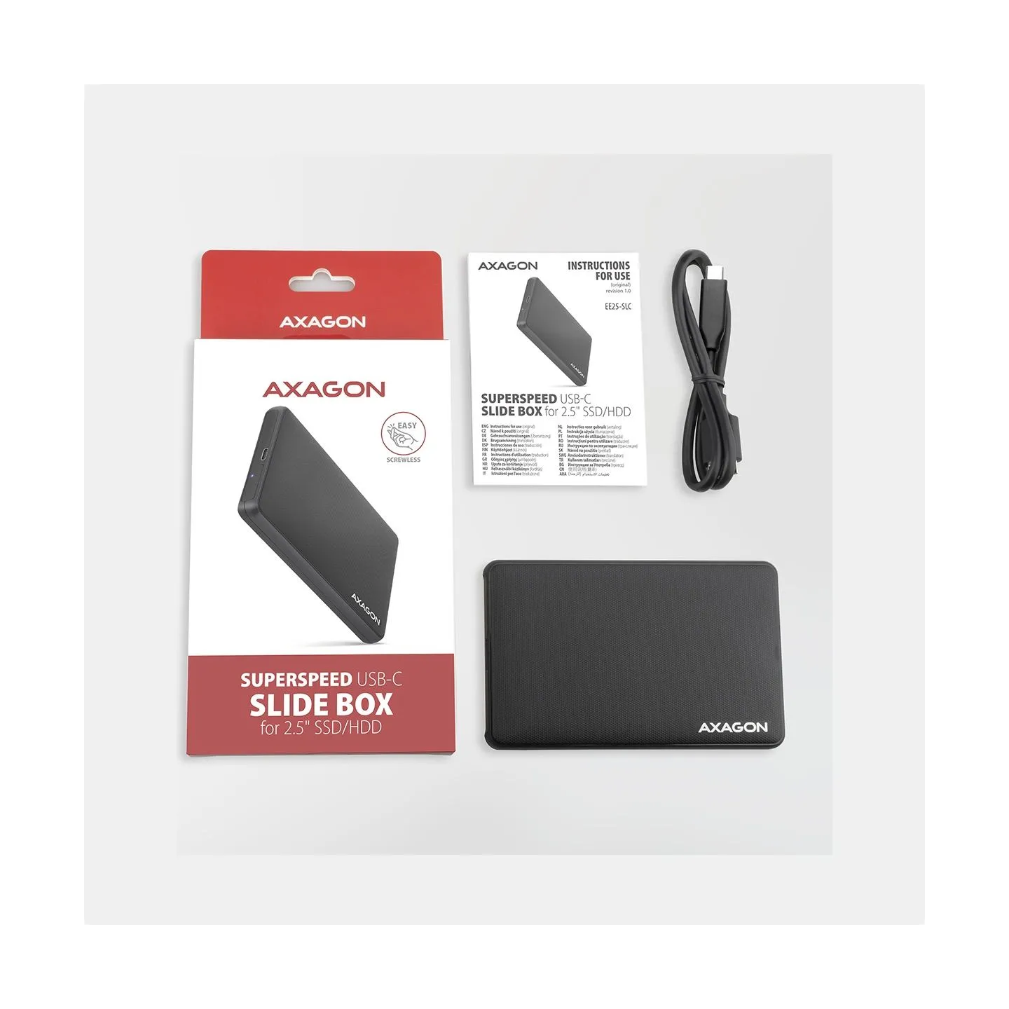 Axagon EE25-SLC USB-C 3.2 Gen1 - SATA 6G 2.5" SLIDE box BLACK