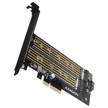 Axagon PCEM2-D PCI-E 3.0 4x - DUAL M.2 SSD (NVMe + SATA), dual voltage, up to 110mm SSD