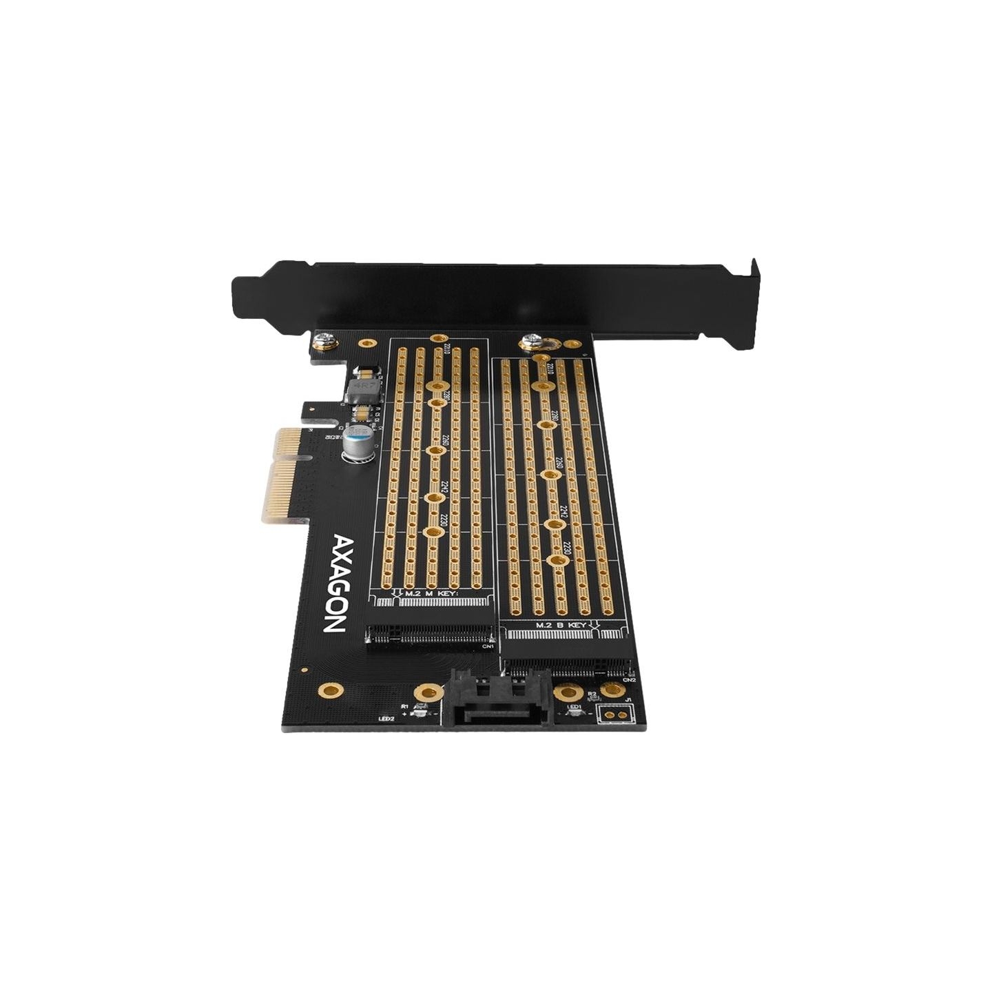Axagon PCEM2-D PCI-E 3.0 4x - DUAL M.2 SSD (NVMe + SATA), dual voltage, up to 110mm SSD