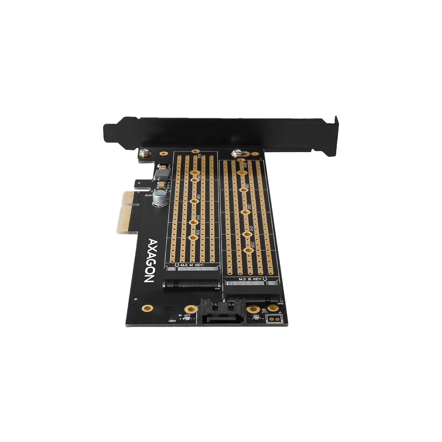Axagon PCEM2-D PCI-E 3.0 4x - DUAL M.2 SSD (NVMe + SATA), dual voltage, up to 110mm SSD