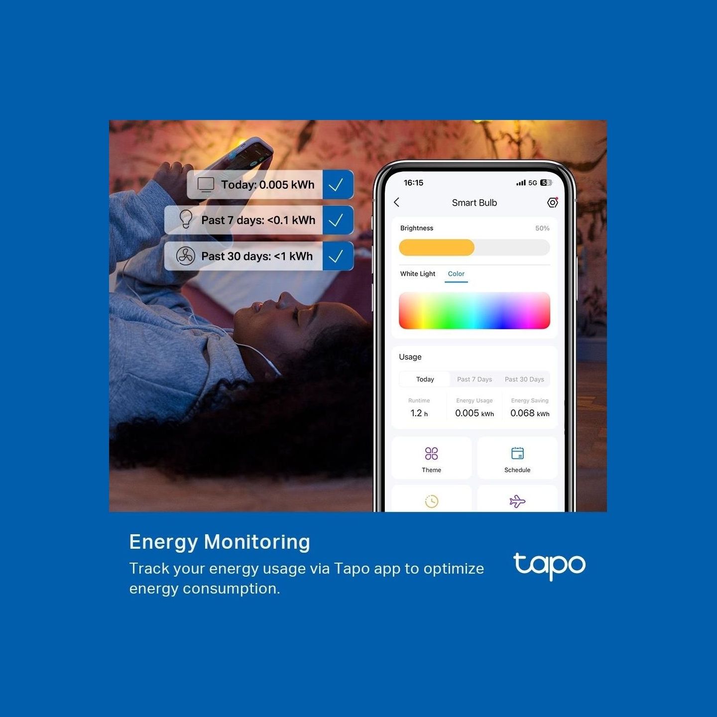 Tp-Link Smart Light Bulb|TP-LINK|Power consumption 8.6 Watts|Luminous flux 1055 Lumen|6500 K|240V|Beam angle 220 degrees|TAPOL53