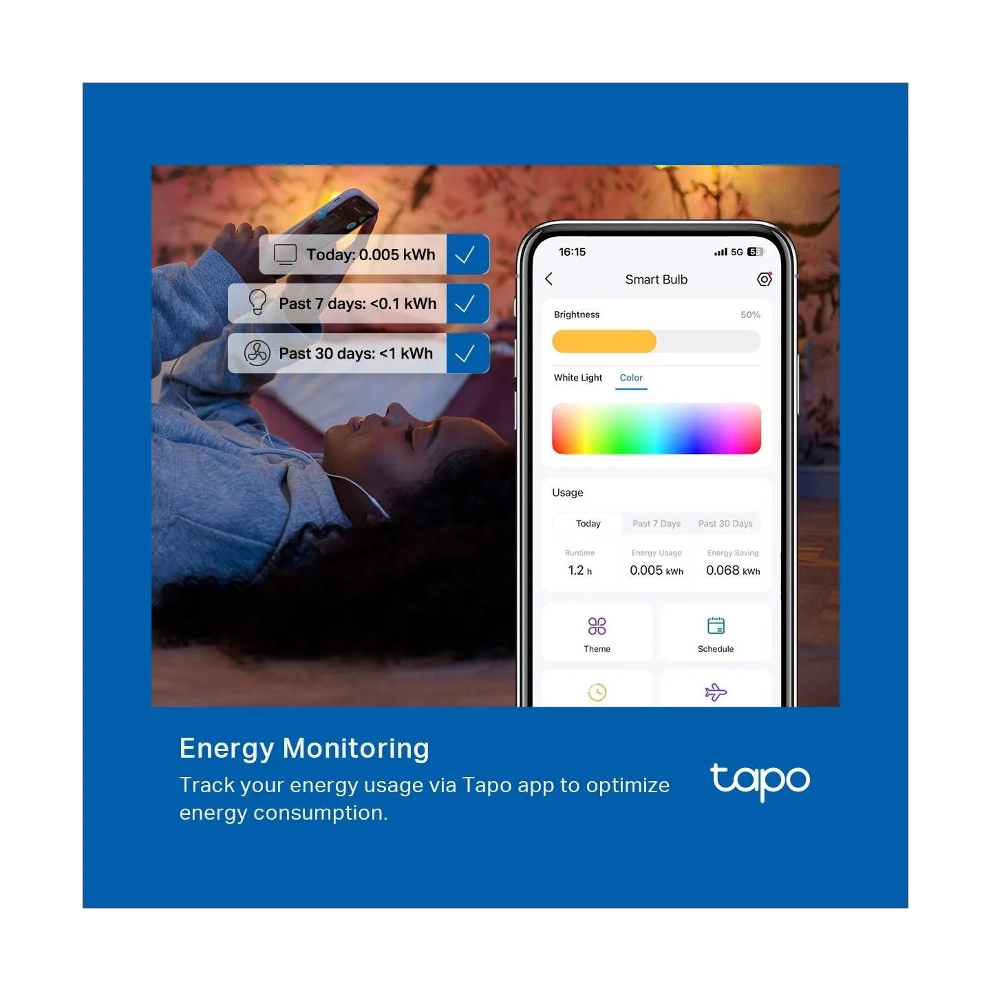 Tp-Link Smart Light Bulb|TP-LINK|Power consumption 8.6 Watts|Luminous flux 1055 Lumen|6500 K|240V|Beam angle 220 degrees|TAPOL53