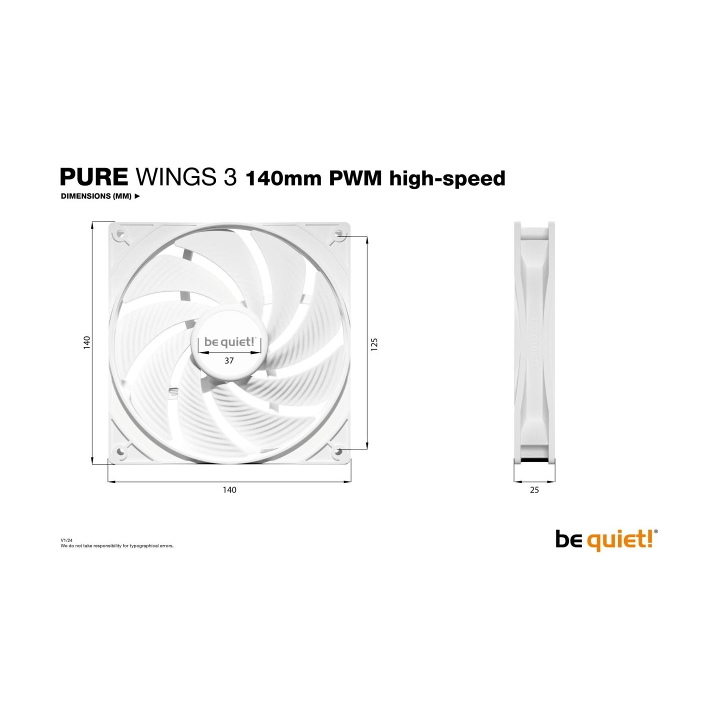Be Quiet CASE FAN 140MM PURE WINGS 3/WH PWM HIGH-SP BL113 BE QUIET