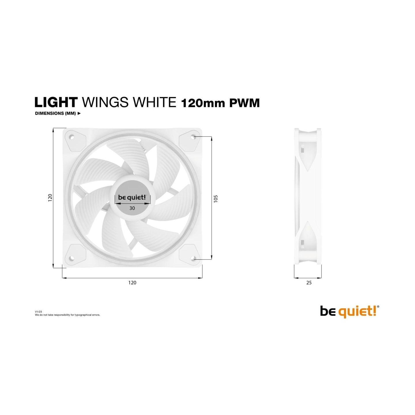 Be Quiet CASE FAN 120MM LIGHT WINGS PWM/WHITE PWMBL100 BE QUIET