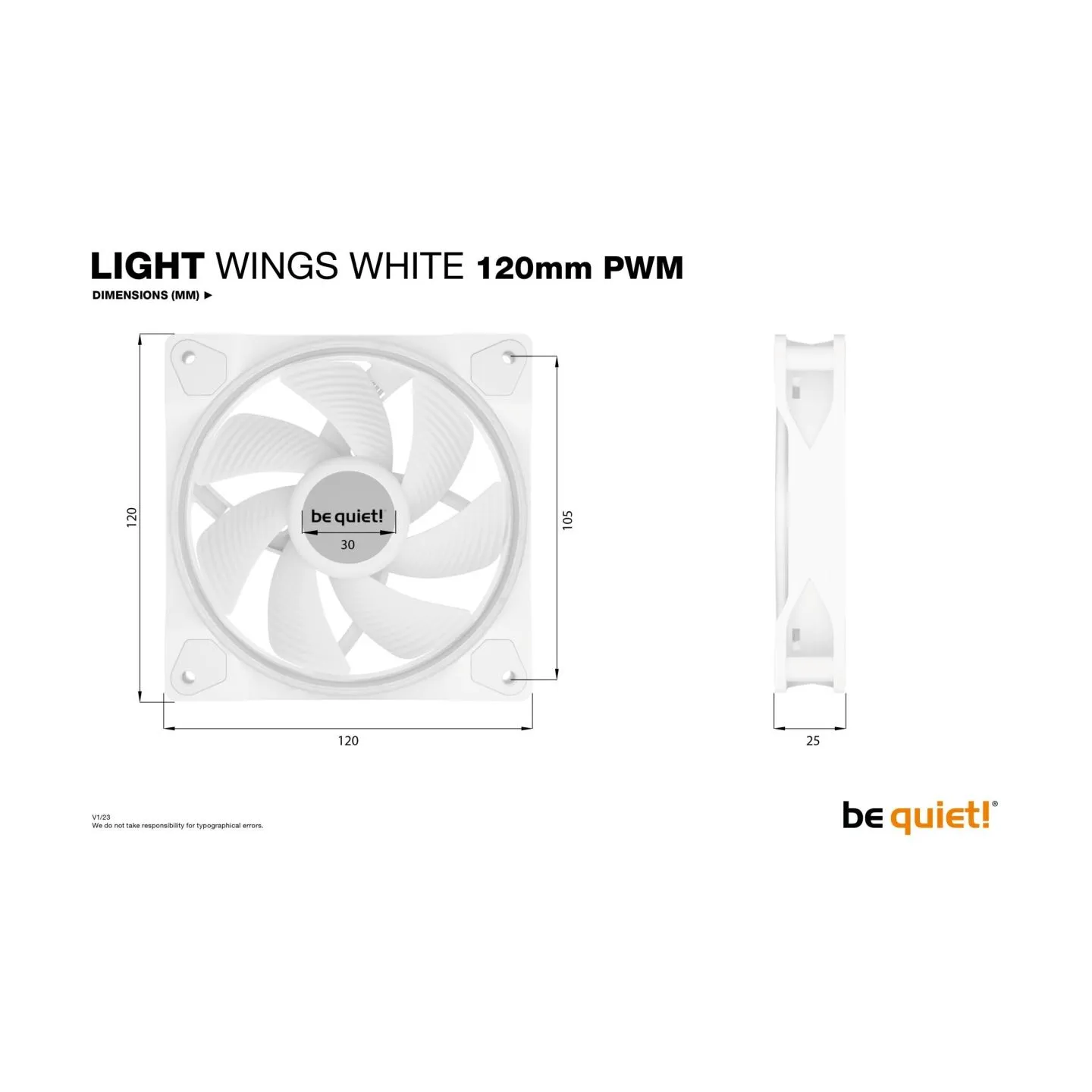 Be Quiet CASE FAN 120MM LIGHT WINGS PWM/WHITE PWMBL100 BE QUIET