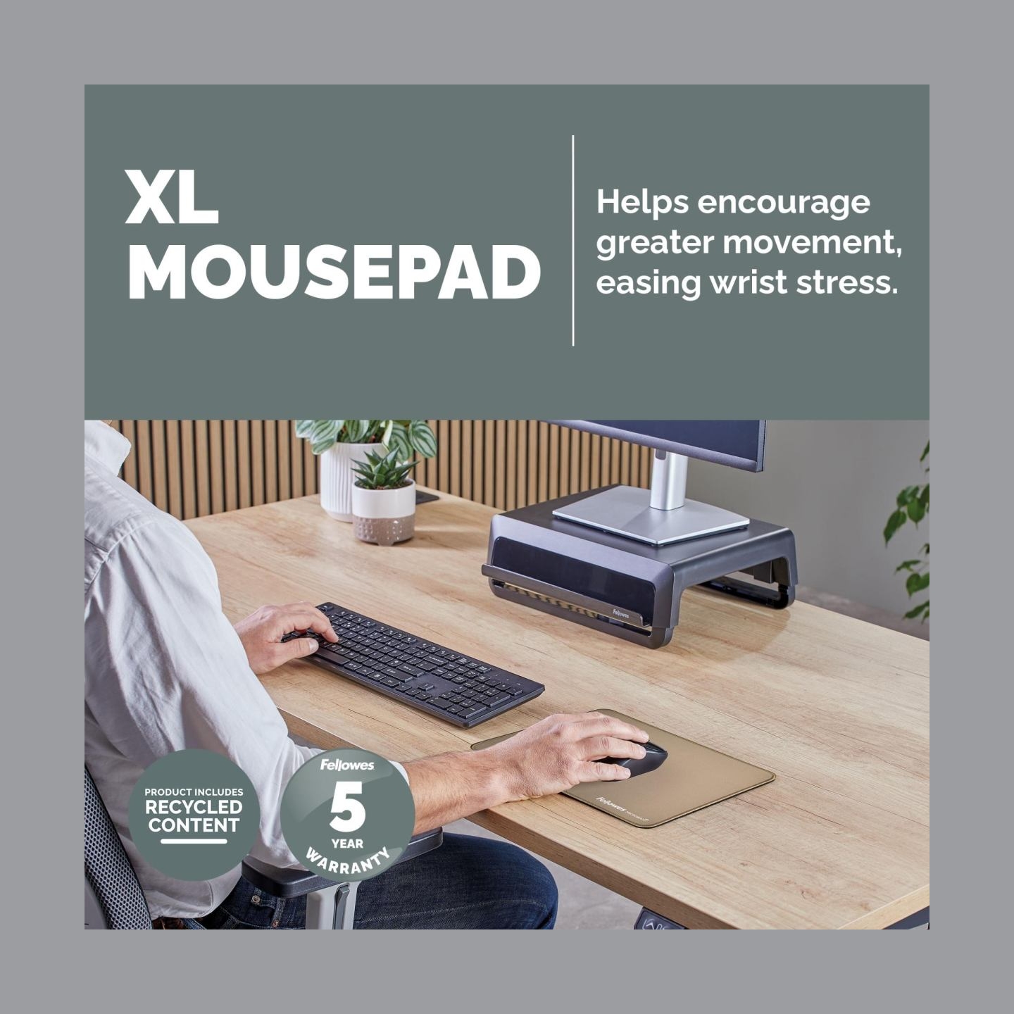 Fellowes XL Mousepad | Breyta | 280 x 210 x 2.5 mm | Sand