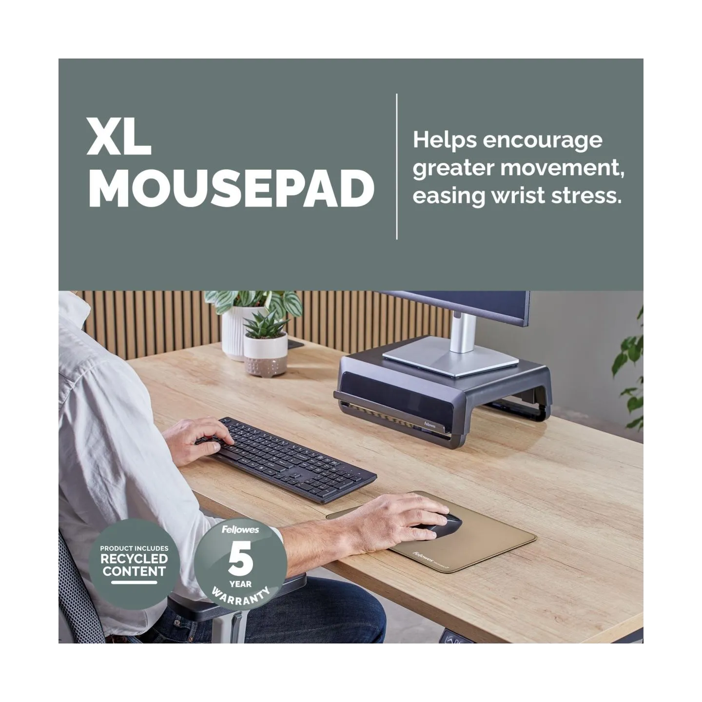 Fellowes XL Mousepad | Breyta | 280 x 210 x 2.5 mm | Sand