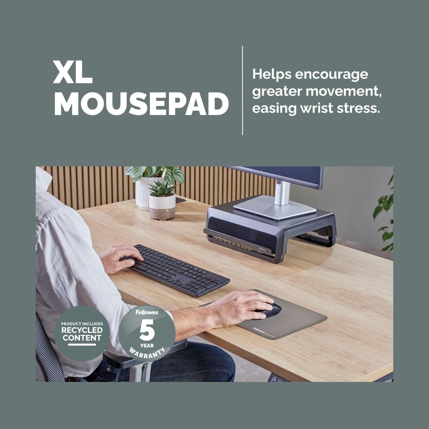 Fellowes XL Mousepad | Breyta | 280 x 210 x 2.5 mm | Grey