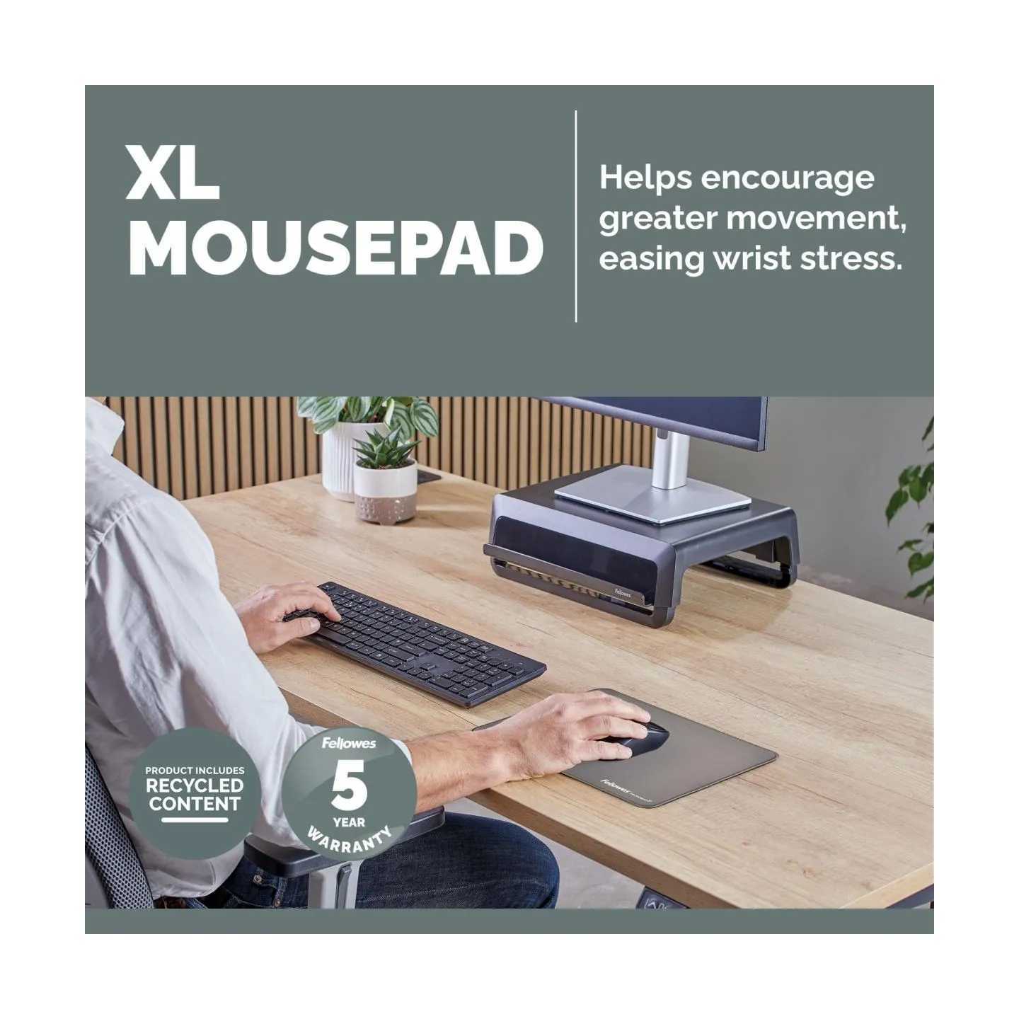 Fellowes XL Mousepad | Breyta | 280 x 210 x 2.5 mm | Grey