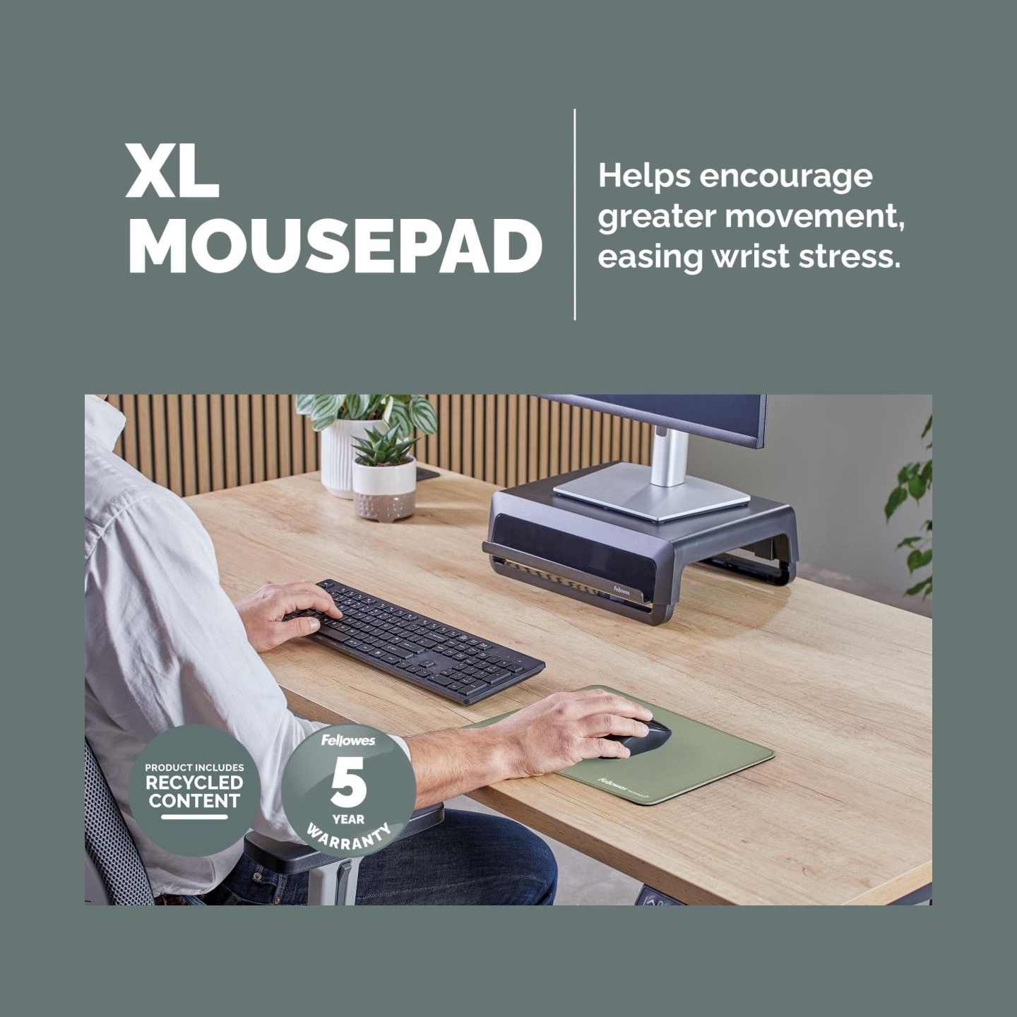 Fellowes XL Mousepad | Breyta | 280 x 210 x 2.5 mm | Sage