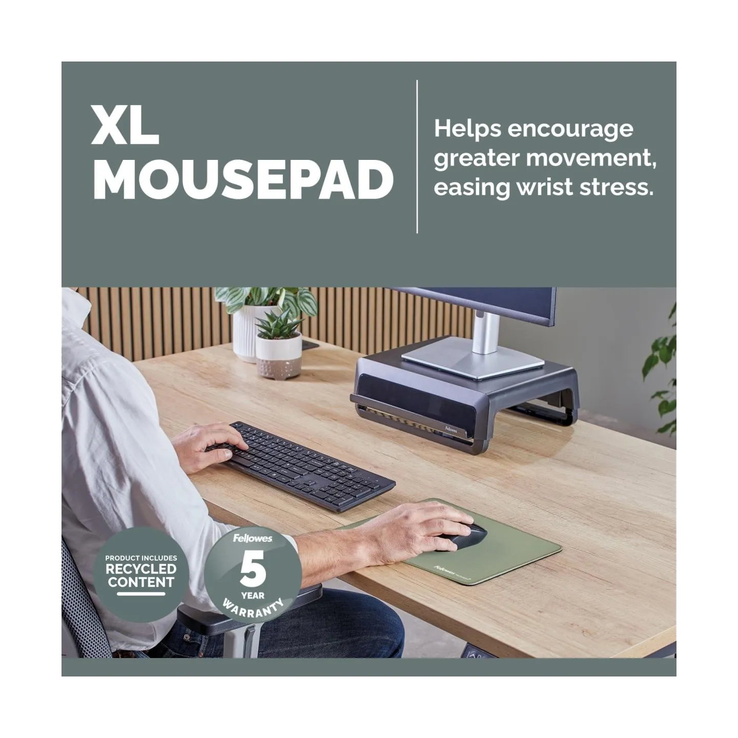 Fellowes XL Mousepad | Breyta | 280 x 210 x 2.5 mm | Sage