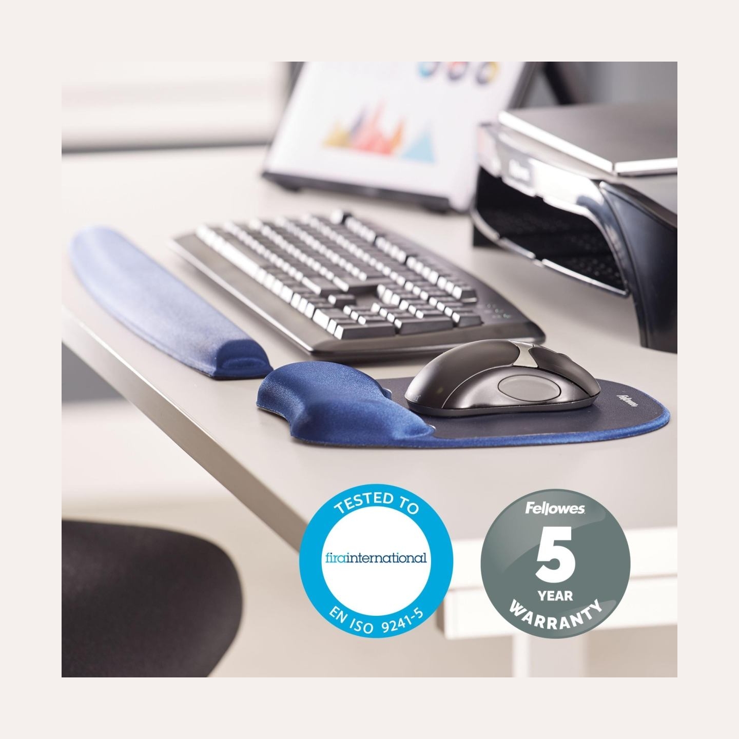 Fellowes | Foam mouse pad with wrist support | Mouse pad with wrist pillow | 202 x 235 x 25 mm | Sapphire