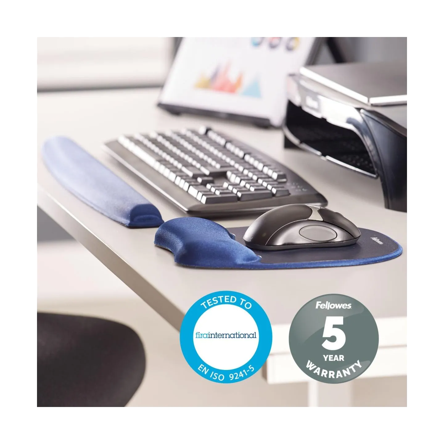 Fellowes | Foam mouse pad with wrist support | Mouse pad with wrist pillow | 202 x 235 x 25 mm | Sapphire
