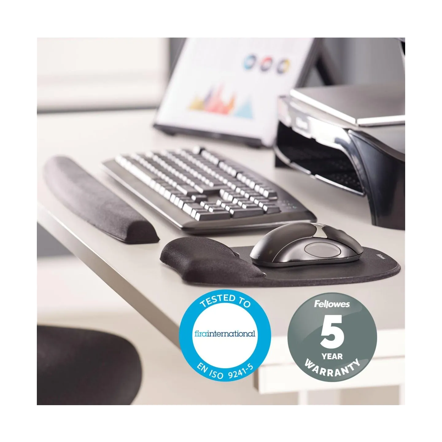 Fellowes | Mouse pad with wrist pillow | 202 x 235 x 25.4 mm | Black