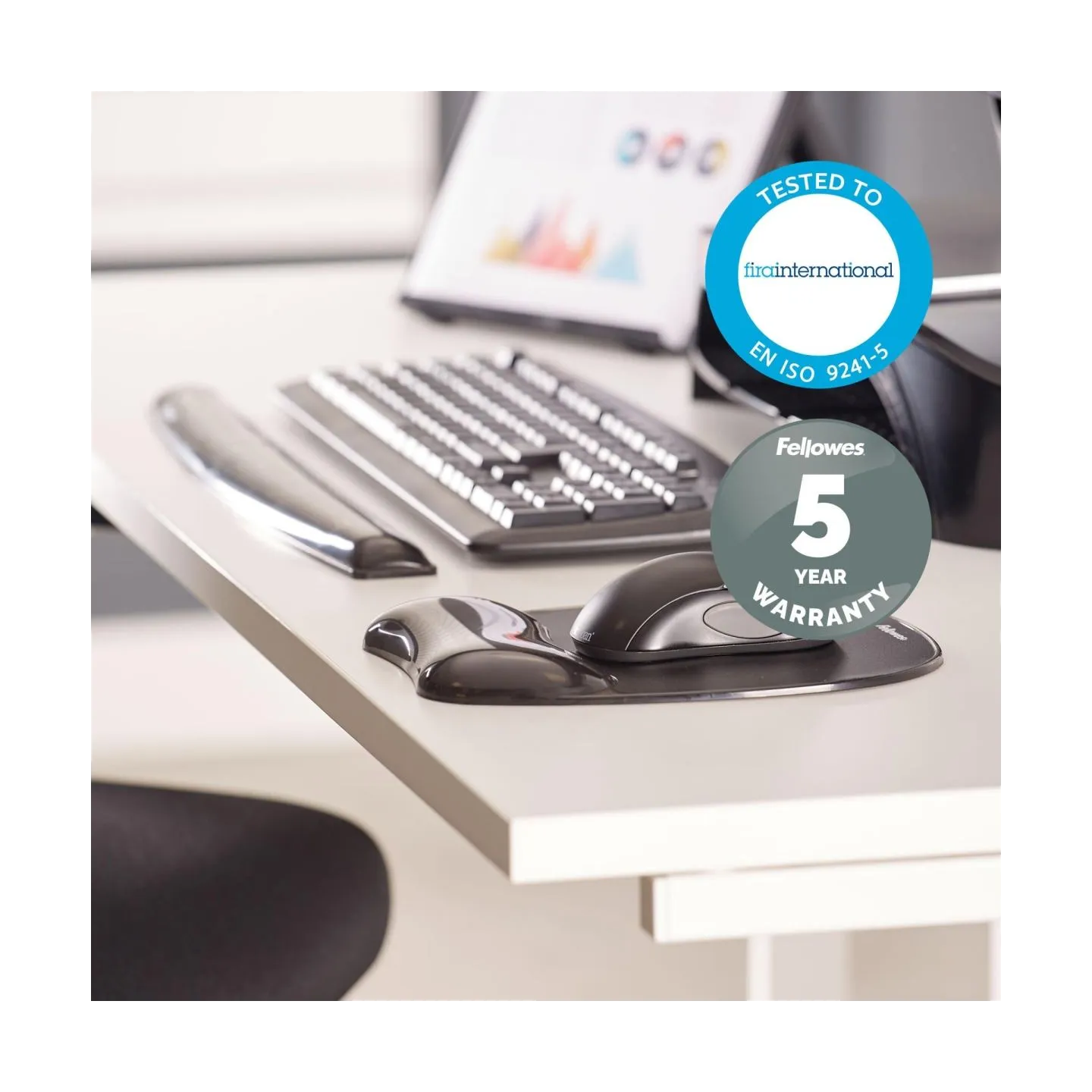 Fellowes | Mouse pad with wrist support CRYSTAL | Mouse pad with wrist pillow | 202 x 235 x 25  mm | Black