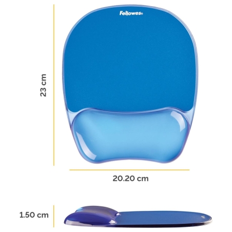 Fellowes | Mouse pad with wrist support CRYSTAL | Mouse pad with wrist pillow | 230 x 202 x 32 mm | Blue