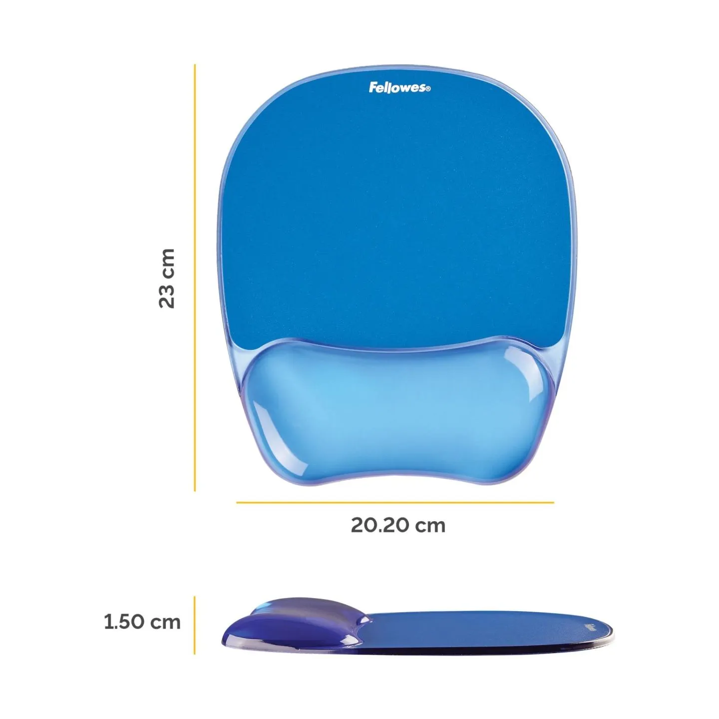 Fellowes | Mouse pad with wrist support CRYSTAL | Mouse pad with wrist pillow | 230 x 202 x 32 mm | Blue