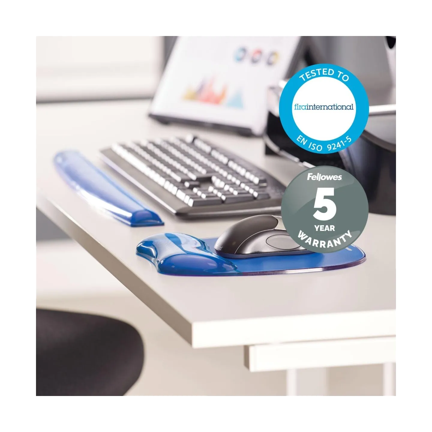 Fellowes | Mouse pad with wrist support CRYSTAL | Mouse pad with wrist pillow | 230 x 202 x 32 mm | Blue
