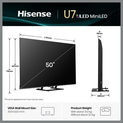 Hisense TV Set|HISENSE|50 "|4K Ultra HD|3840 x 2160 pixels|Flat|16:9|ULED|50U7Q