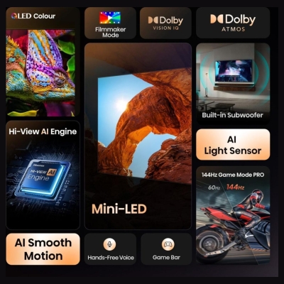 Hisense Mini LED TV | 65U7Q | 65 | Smart TV | VIDAA Smart OS | UHD | Black