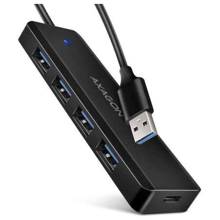 Axagon HUE-C1A 4x USB3.2 Gen 1 Travel hub, USB-C power IN, w. 20cm Type-A cable