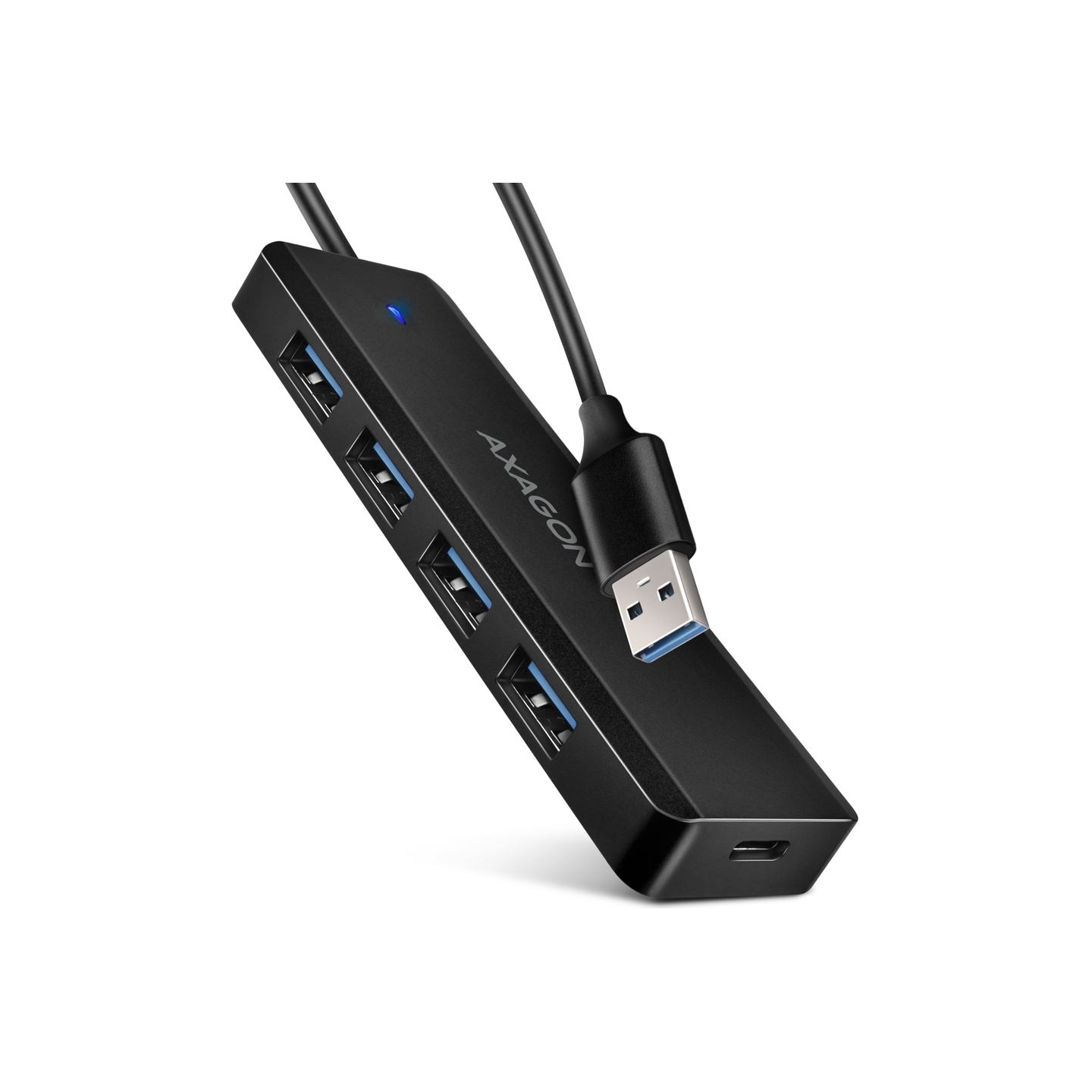 Axagon HUE-C1A 4x USB3.2 Gen 1 Travel hub, USB-C power IN, w. 20cm Type-A cable