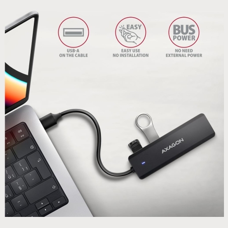 Axagon HUE-C1A 4x USB3.2 Gen 1 Travel hub, USB-C power IN, w. 20cm Type-A cable