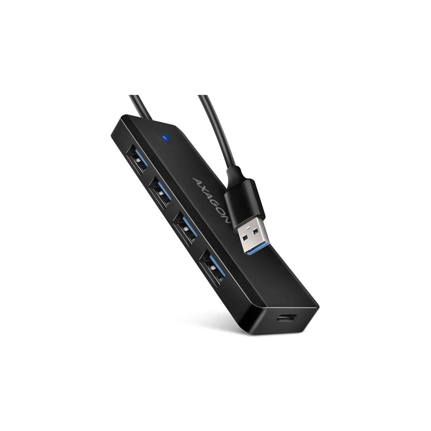 Axagon HUE-C1A 4x USB3.2 Gen 1 Travel hub, USB-C power IN, w. 20cm Type-A cable