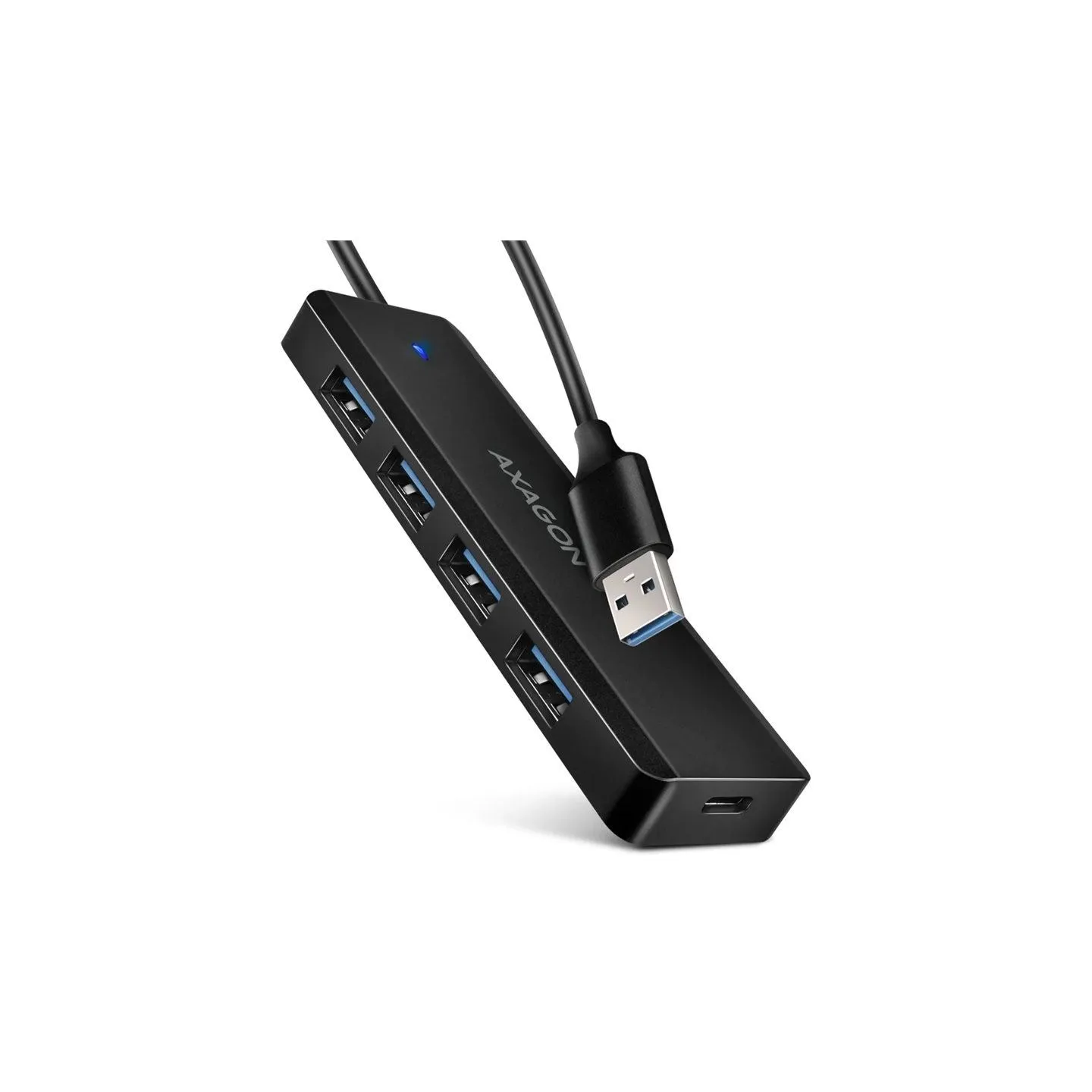 Axagon HUE-C1A 4x USB3.2 Gen 1 Travel hub, USB-C power IN, w. 20cm Type-A cable