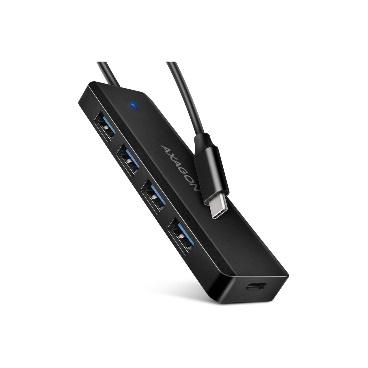 Axagon HUE-C1C 4x USB3.2 Gen 1 Travel hub, USB-C power IN, w. 20cm Type-C cable